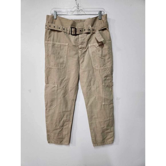 Free People Tan Button Fly Belted Cargo Pants Size 2. A39 - Picture 1 of 3